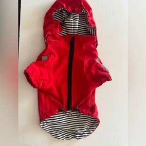 NWT Dog Raincoat with Detachable Hood - Reflective Strips, Red w/Navy & White L